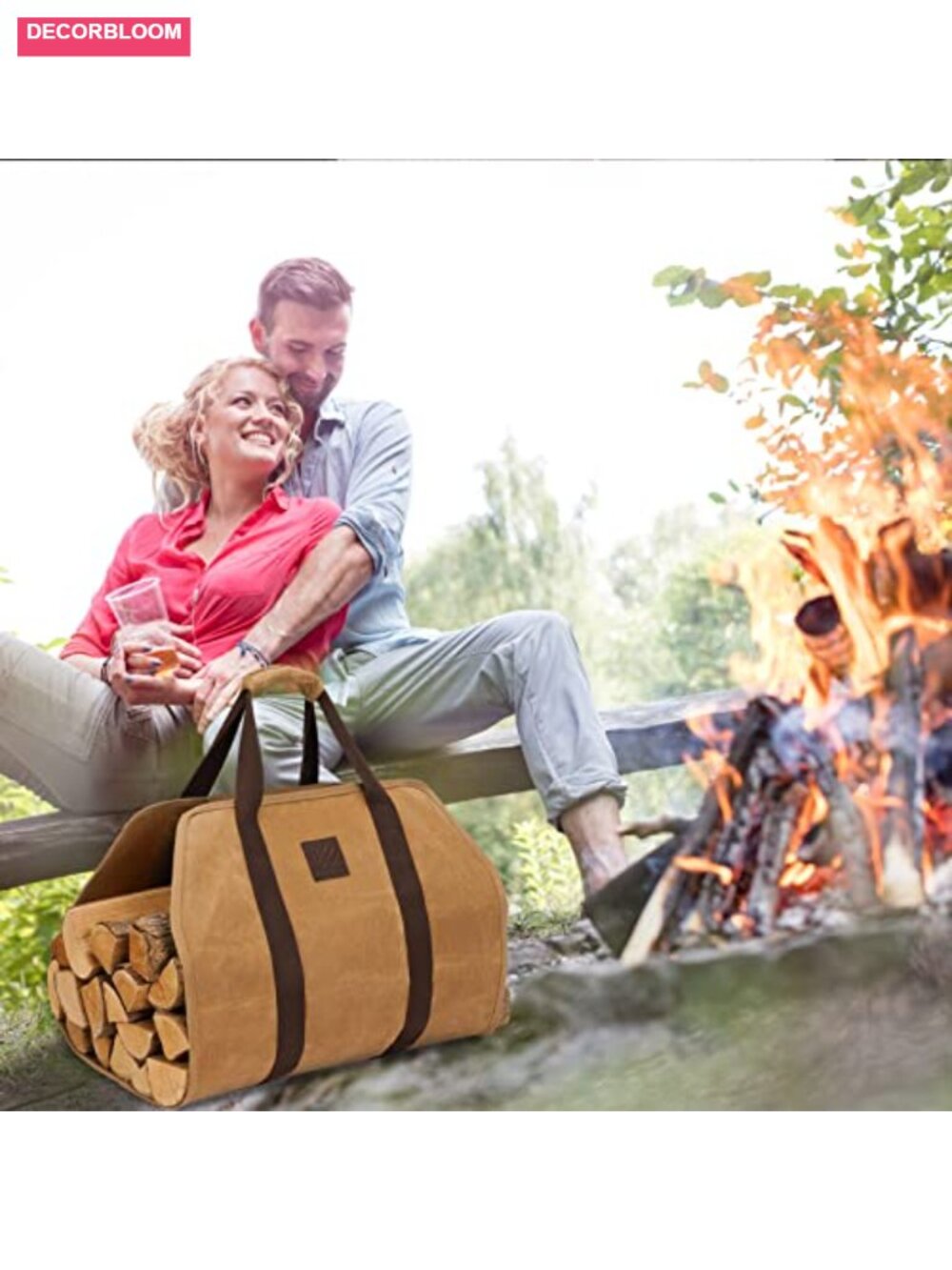 Waxed Canvas Firewood Carrier Bag with Padded Handle, Foldable Log Tote - Picture 4 of 6